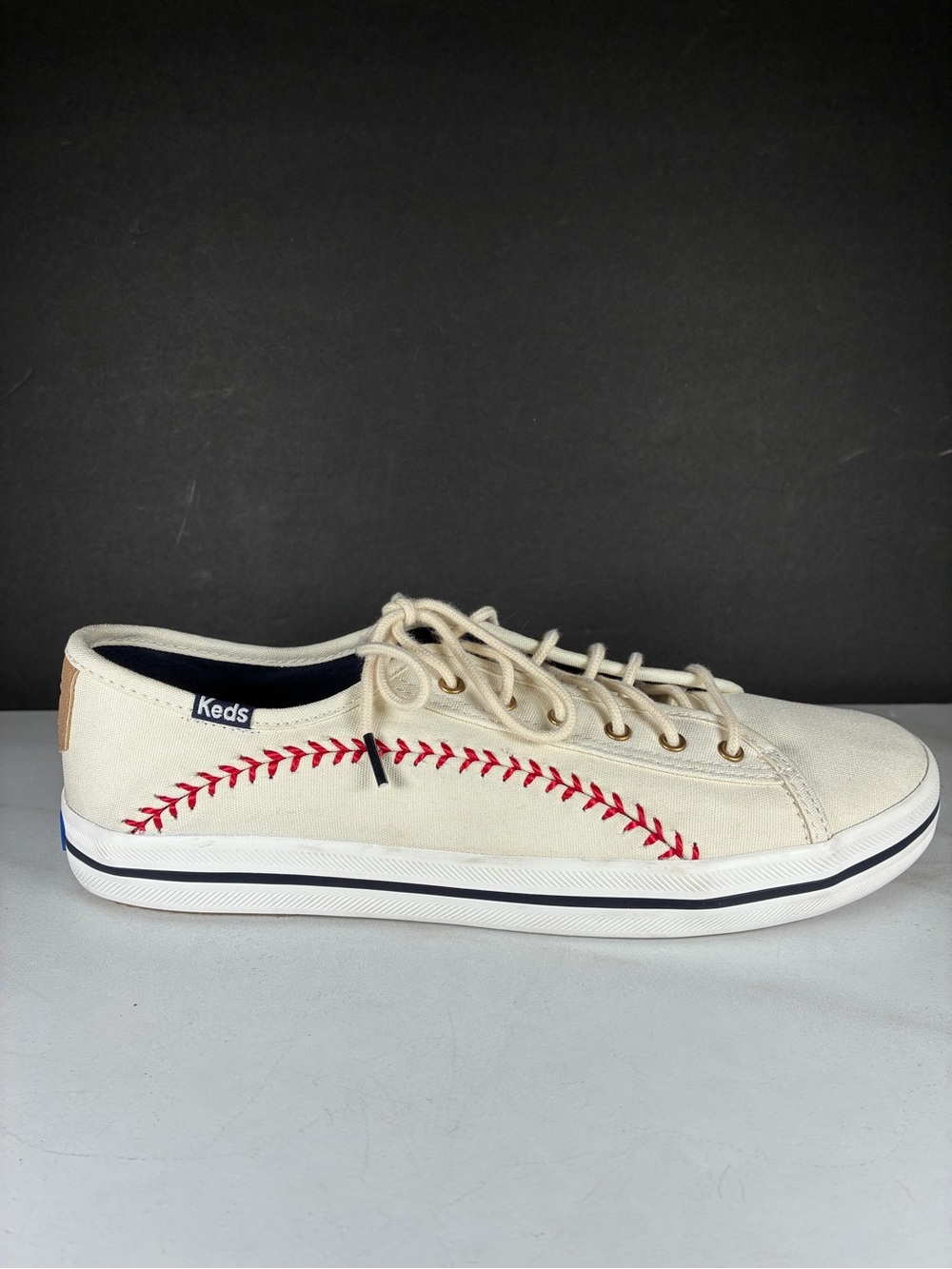 Keds Women’s 8.5 Cream Canvas Sneakers with Red Baseball Stitching Lace Up